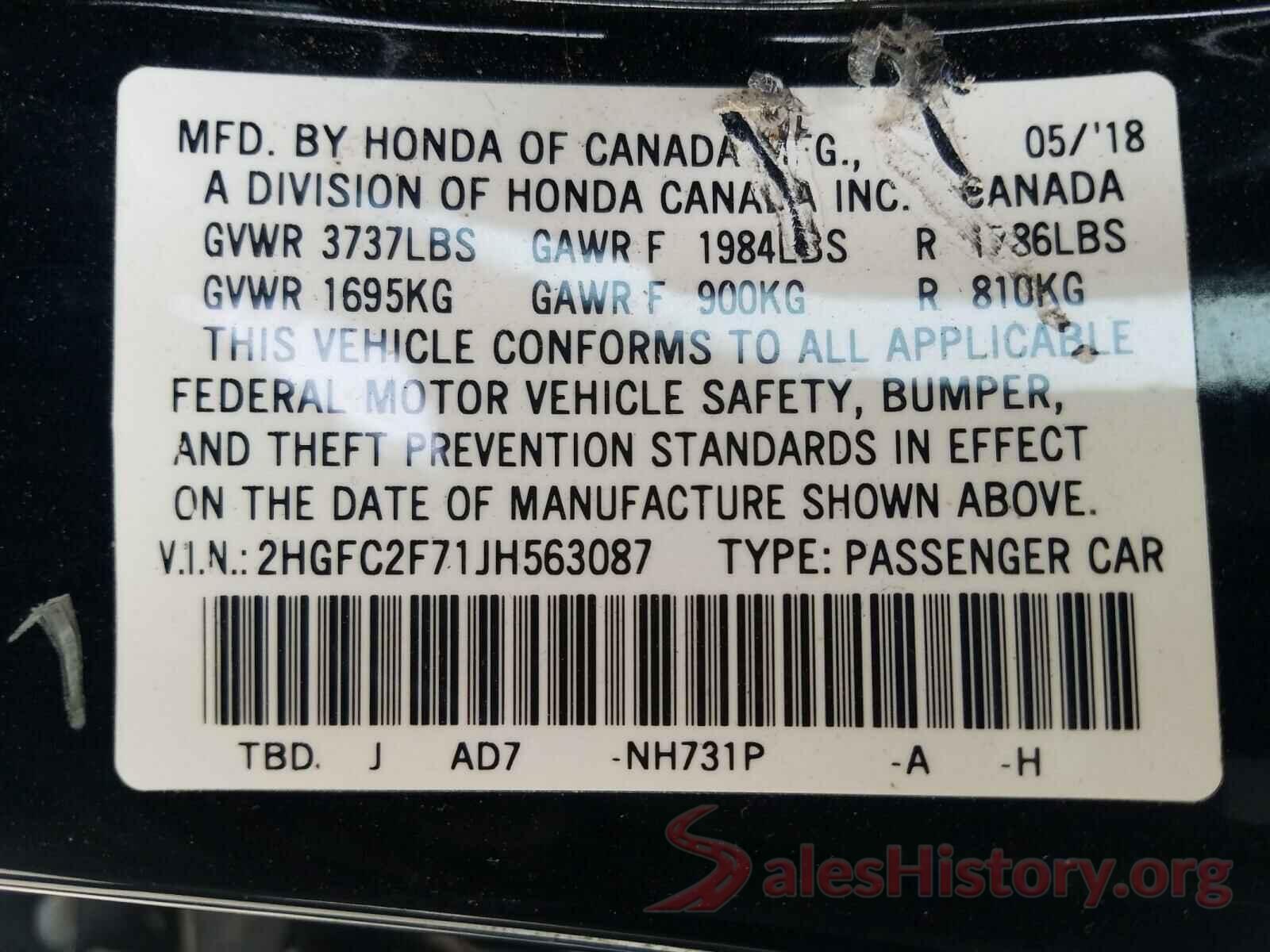 2HGFC2F71JH563087 2018 HONDA CIVIC