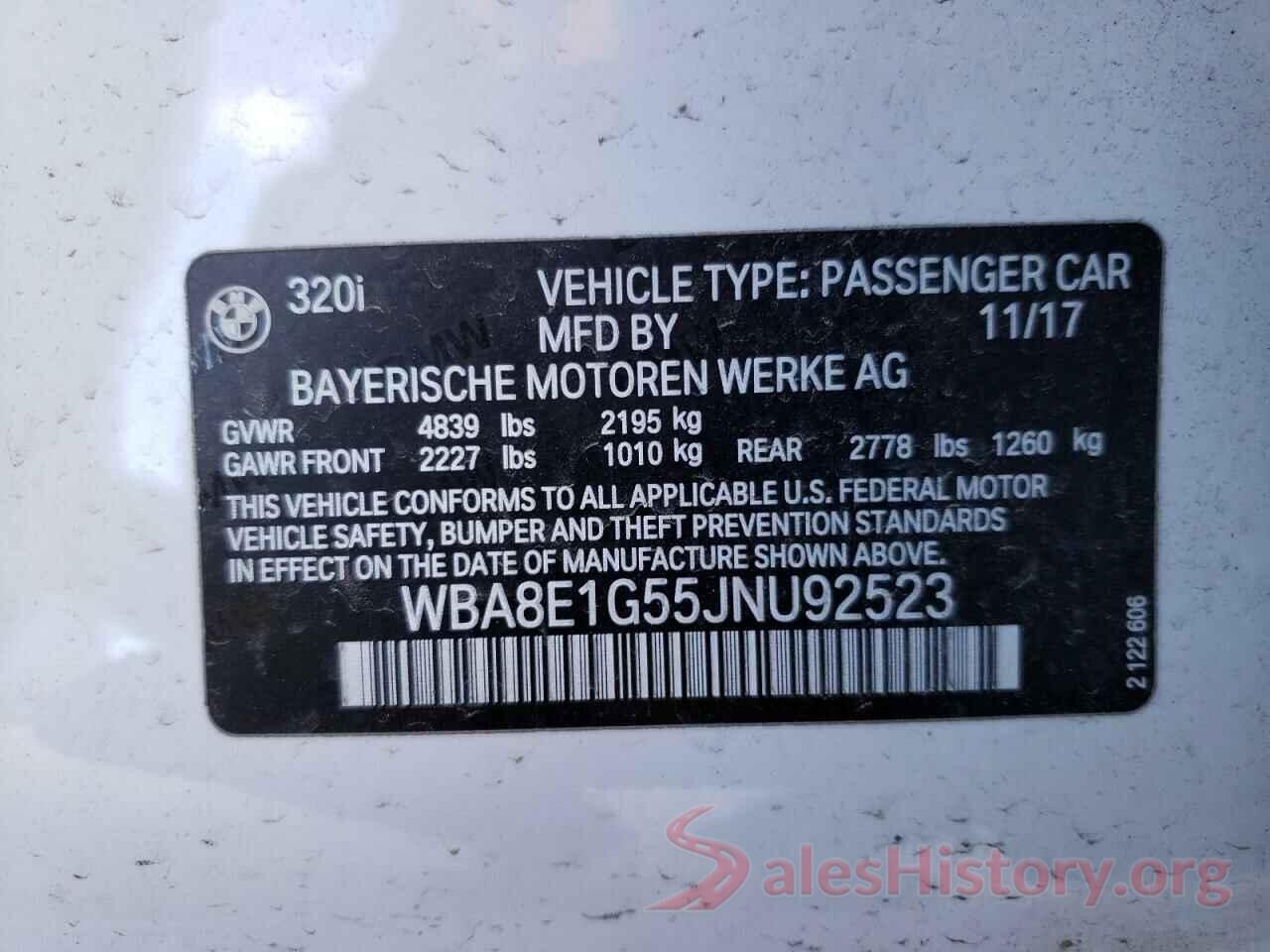 WBA8E1G55JNU92523 2018 BMW 3 SERIES