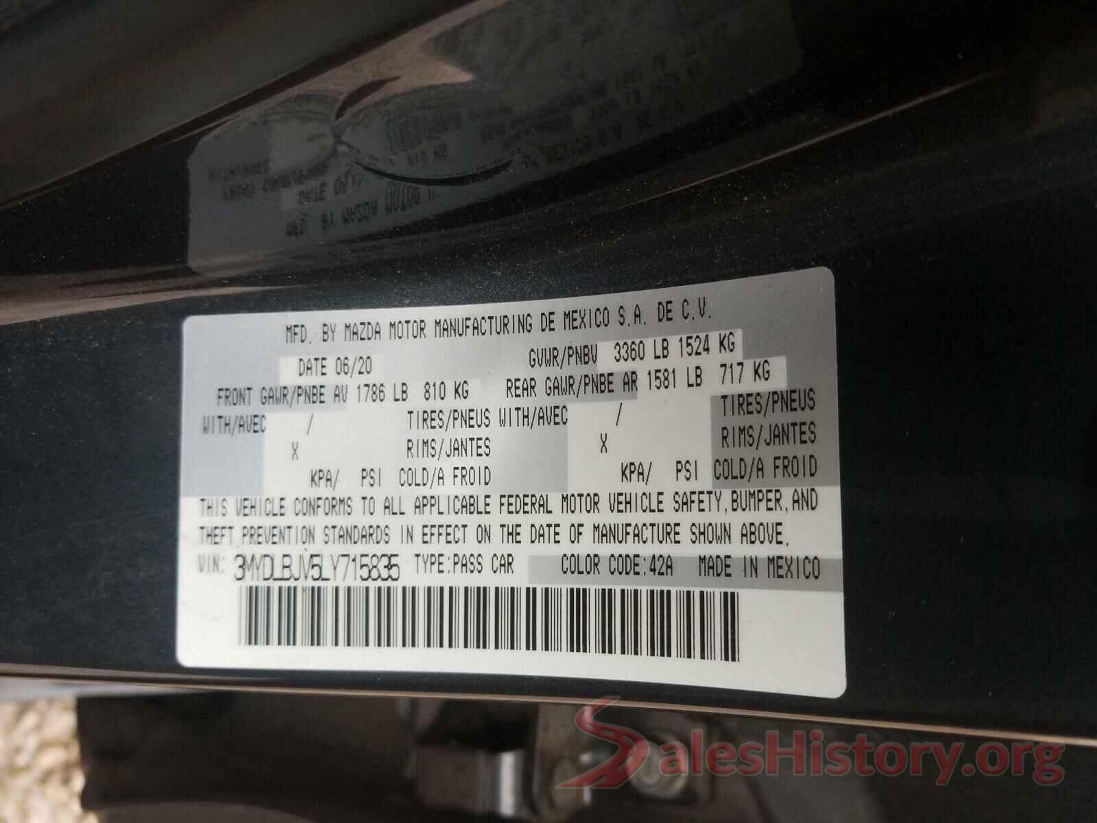 3MYDLBJV5LY715835 2020 TOYOTA YARIS