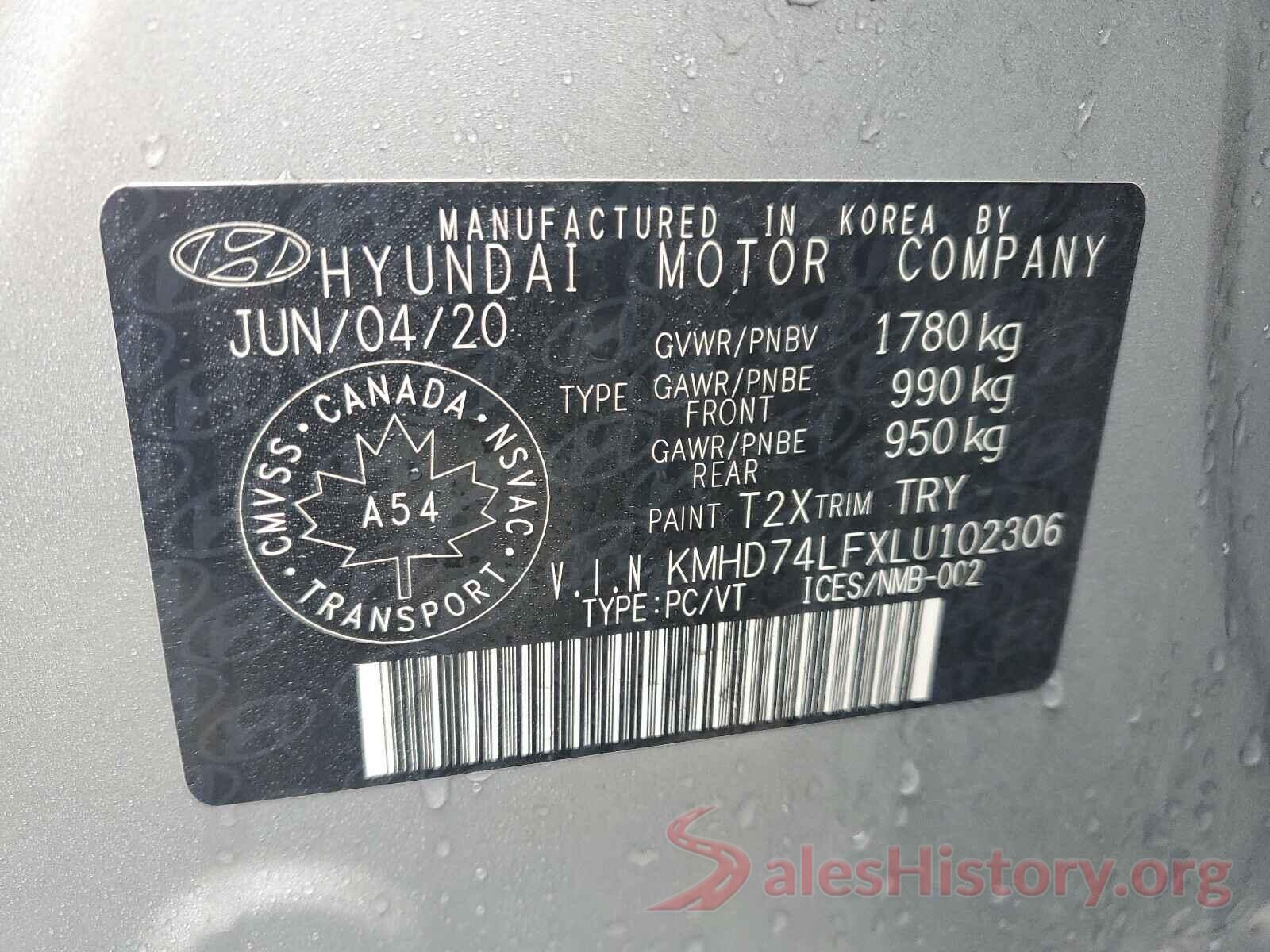 KMHD74LFXLU102306 2020 HYUNDAI ELANTRA