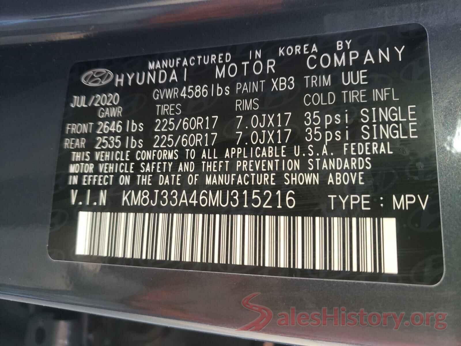 KM8J33A46MU315216 2021 HYUNDAI TUCSON