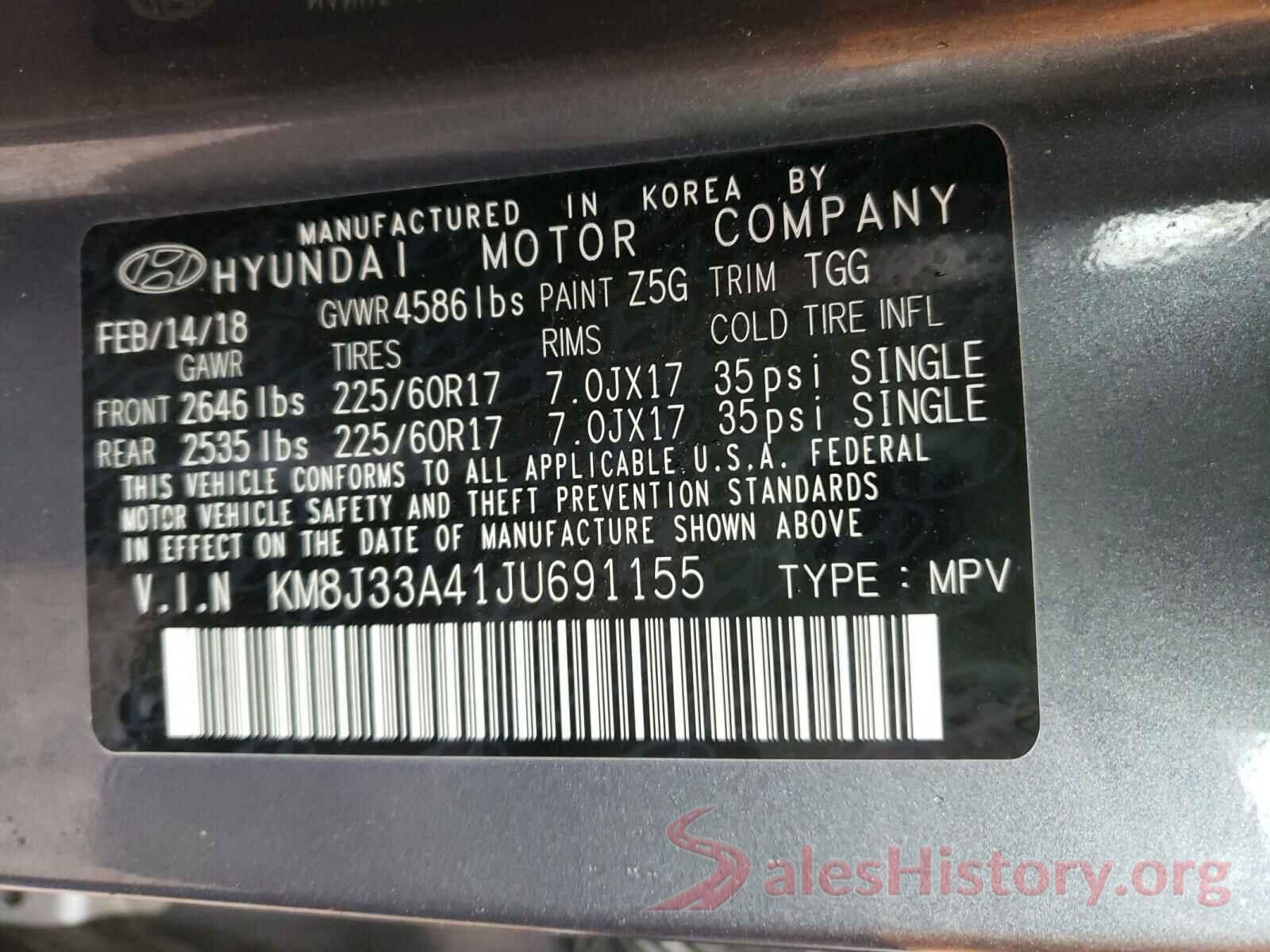 KM8J33A41JU691155 2018 HYUNDAI TUCSON