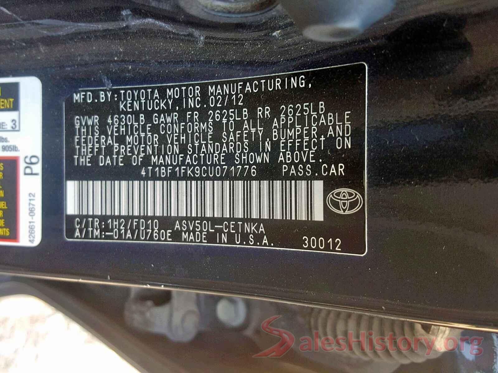 4T1BF1FK9CU071776 2012 TOYOTA CAMRY BASE