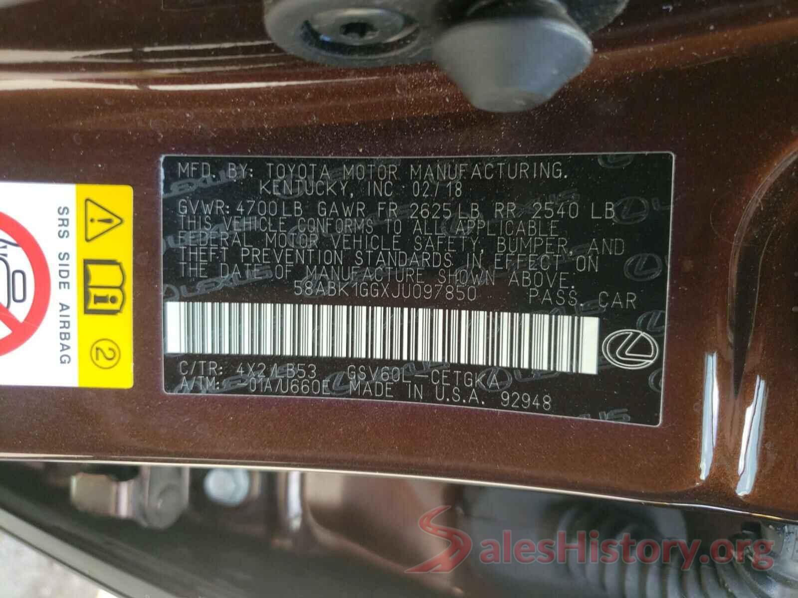 58ABK1GGXJU097850 2018 LEXUS ES350