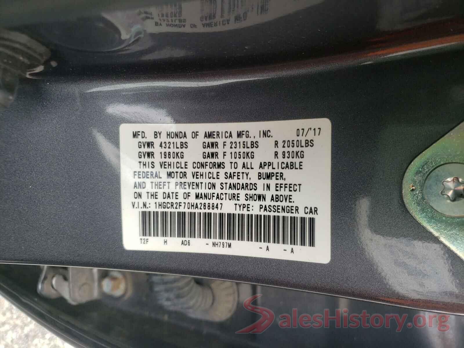 1HGCR2F70HA268847 2017 HONDA ACCORD