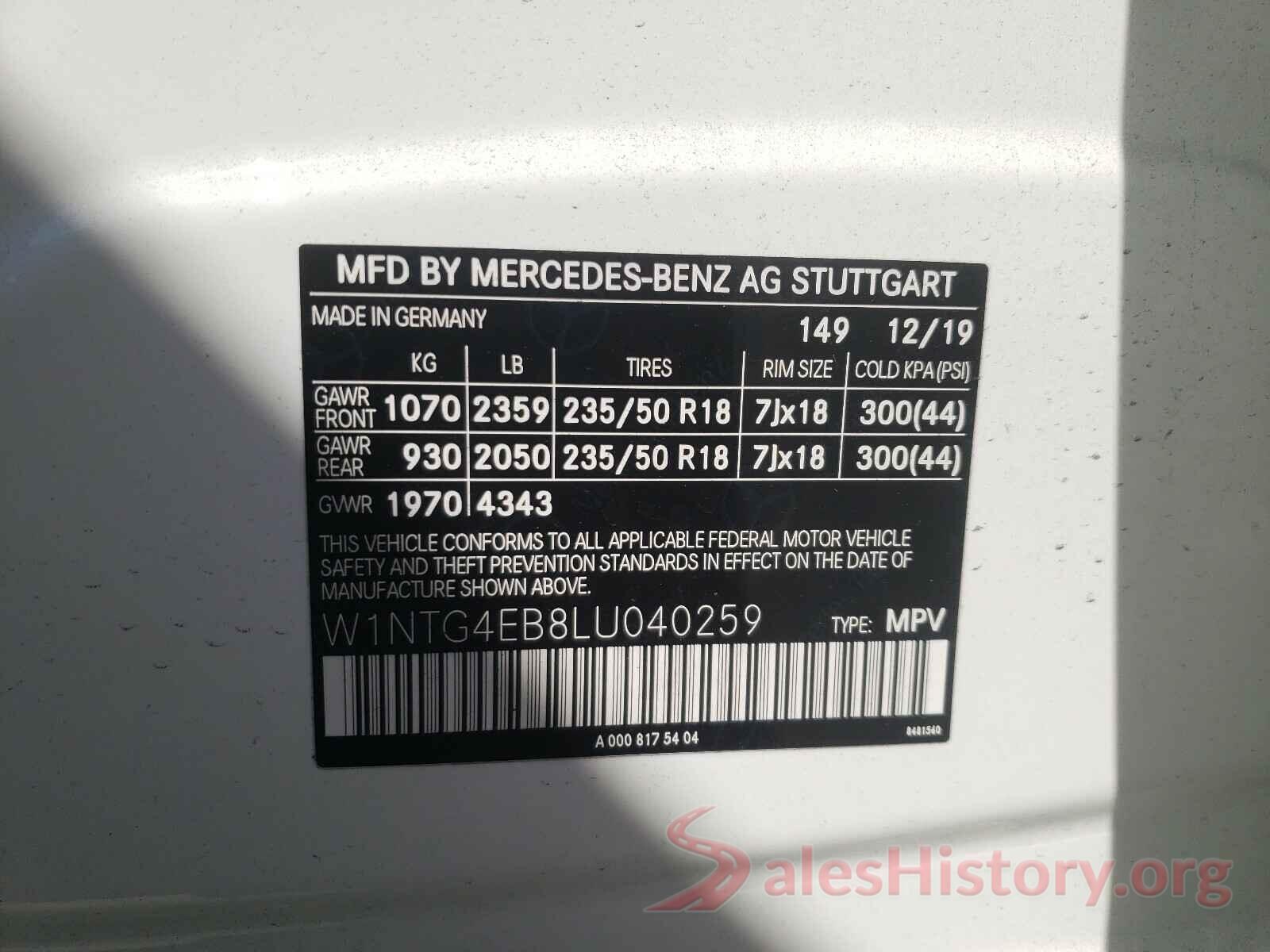 W1NTG4EB8LU040259 2020 MERCEDES-BENZ G CLASS