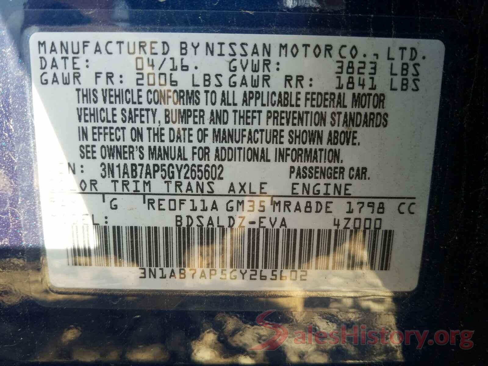 3N1AB7AP5GY265602 2016 NISSAN SENTRA