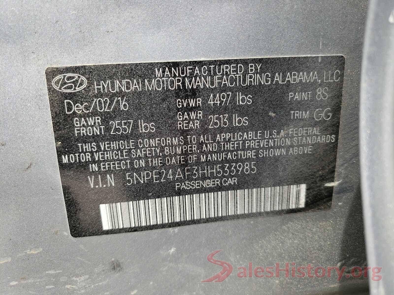 5NPE24AF3HH533985 2017 HYUNDAI SONATA