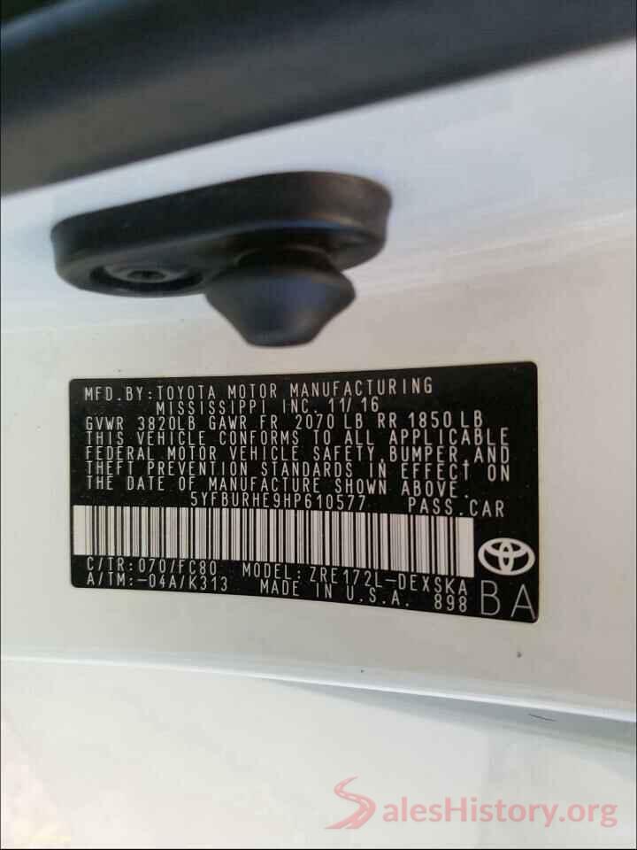 5YFBURHE9HP610577 2017 TOYOTA COROLLA