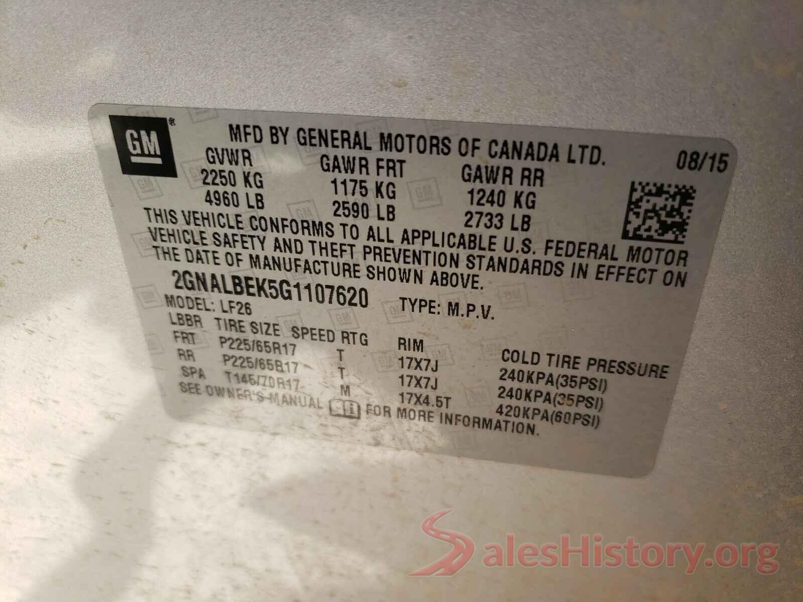 2GNALBEK5G1107620 2016 CHEVROLET EQUINOX