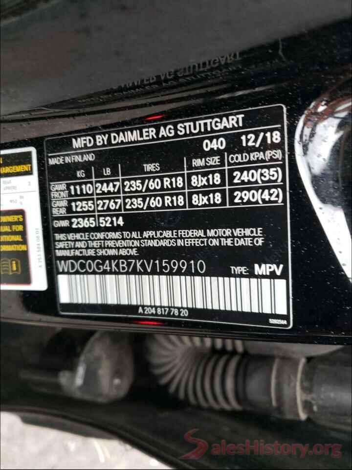 WDC0G4KB7KV159910 2019 MERCEDES-BENZ G CLASS