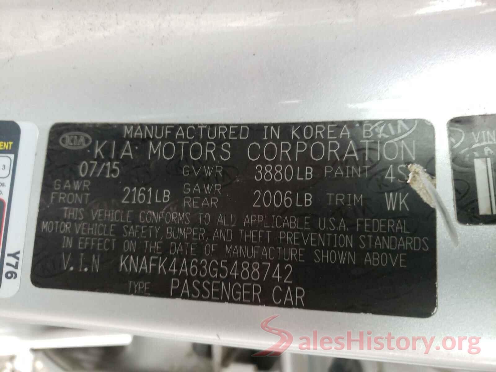 KNAFK4A63G5488742 2016 KIA FORTE