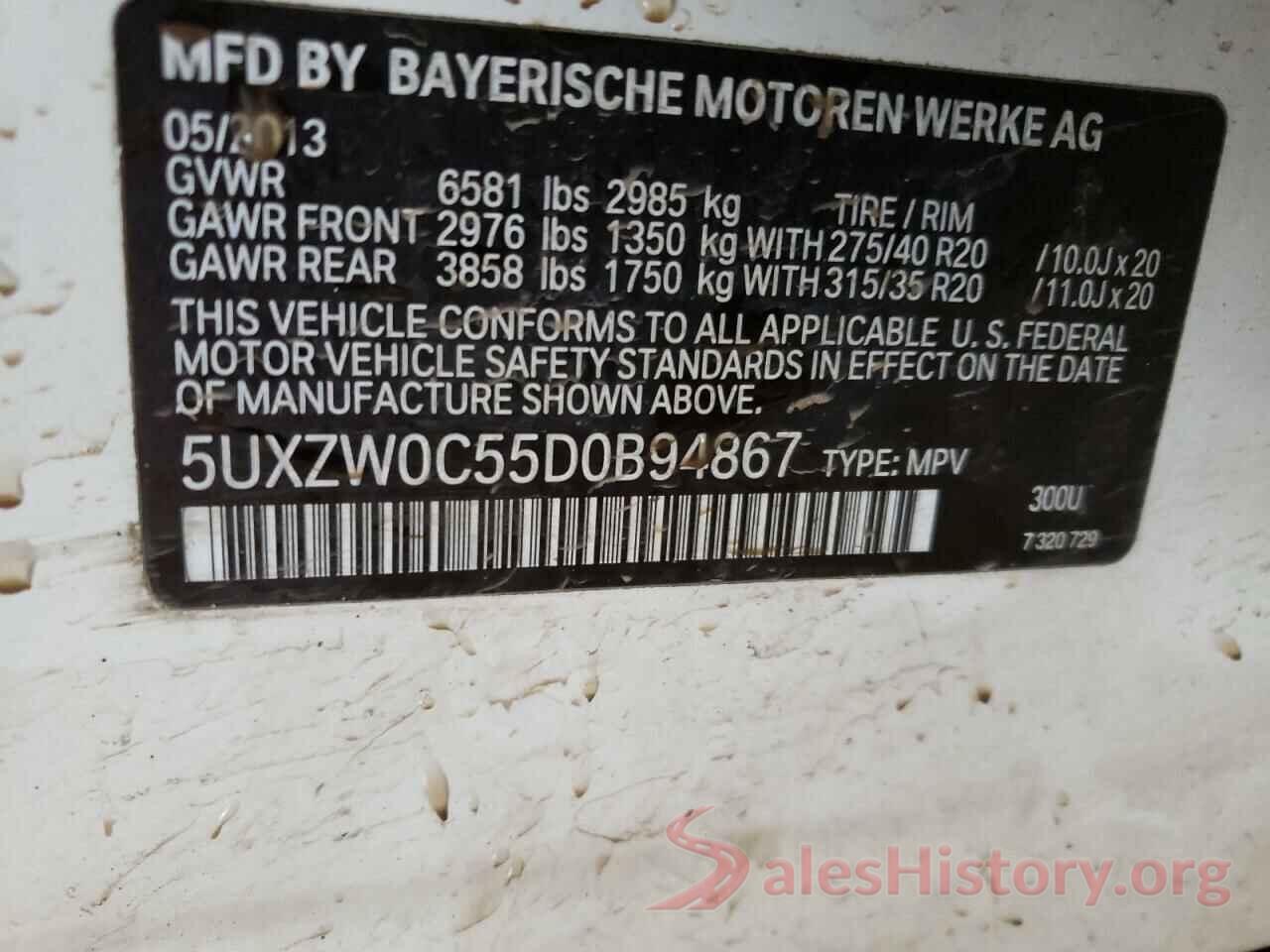 5UXZW0C55D0B94867 2013 BMW X5