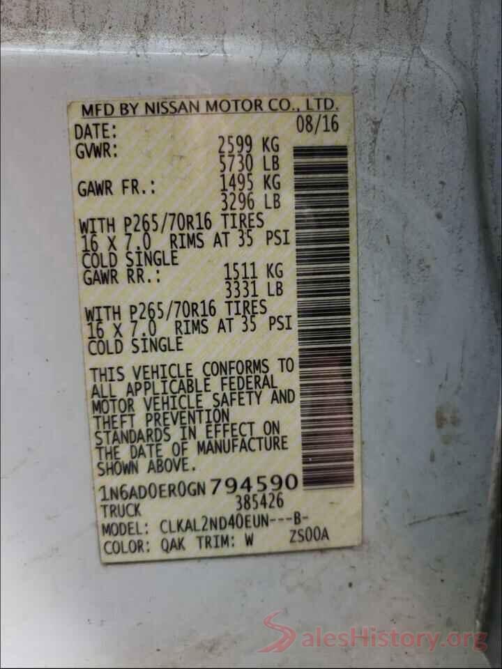 1N6AD0ER0GN794590 2016 NISSAN FRONTIER