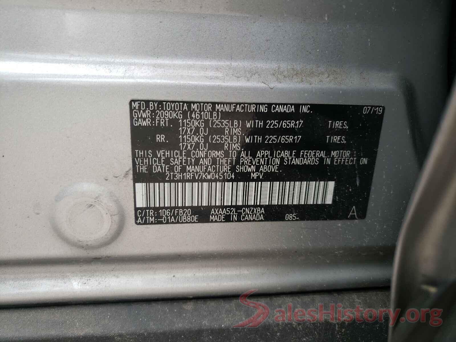 2T3H1RFV7KW045104 2019 TOYOTA RAV4