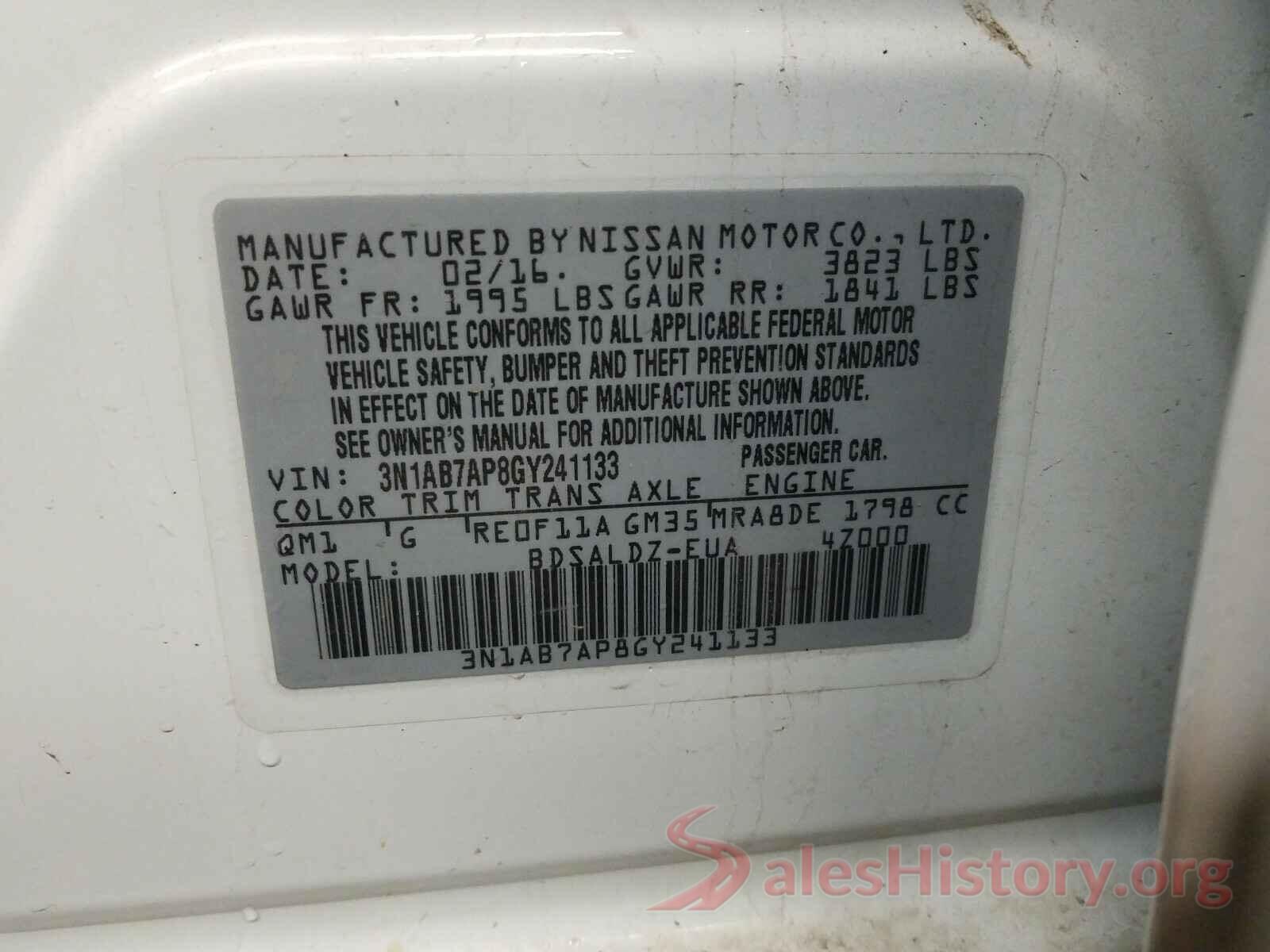 3N1AB7AP8GY241133 2016 NISSAN SENTRA