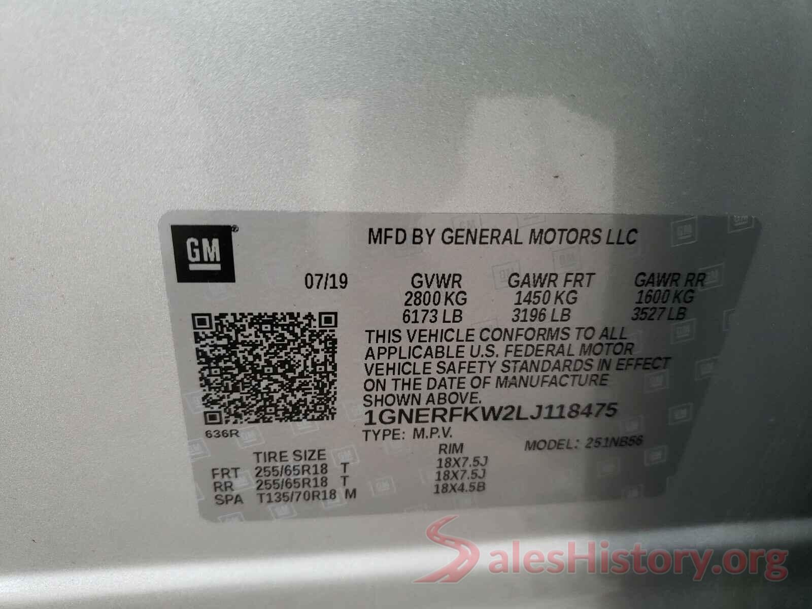 1GNERFKW2LJ118475 2020 CHEVROLET TRAVERSE