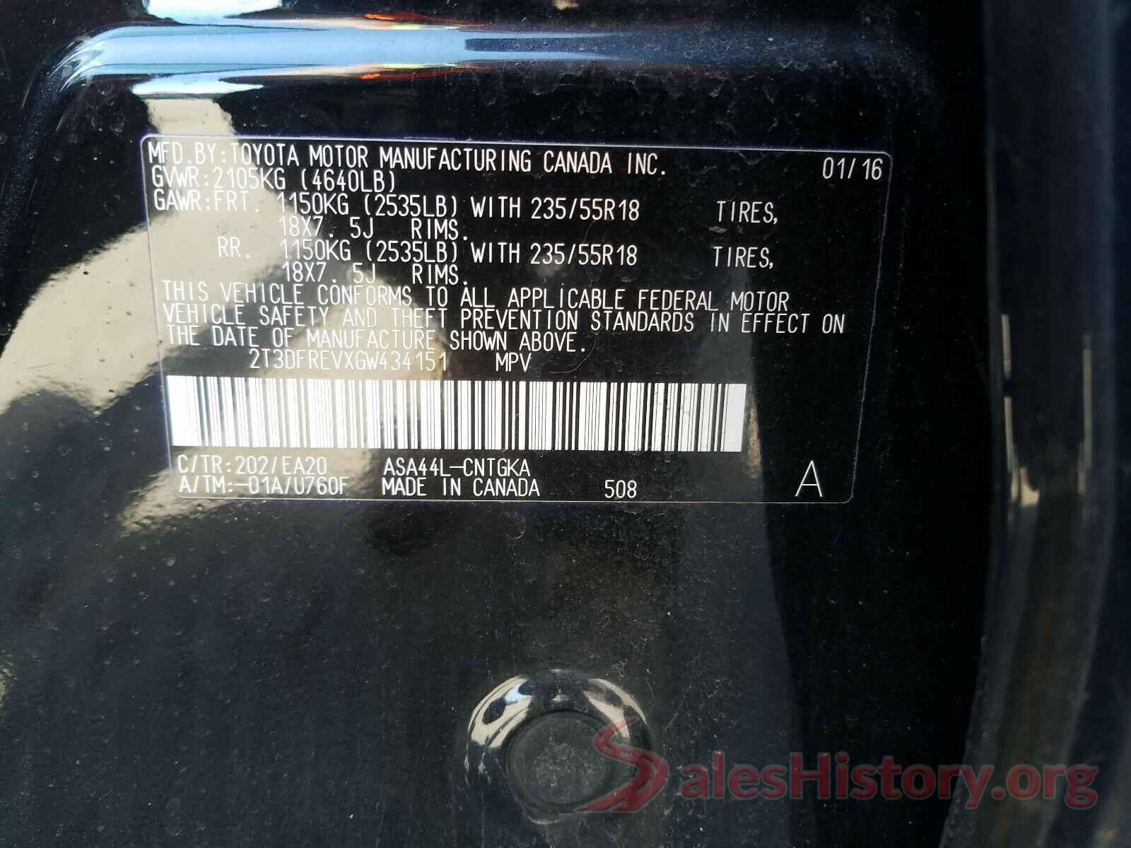 2T3DFREVXGW434151 2016 TOYOTA RAV4