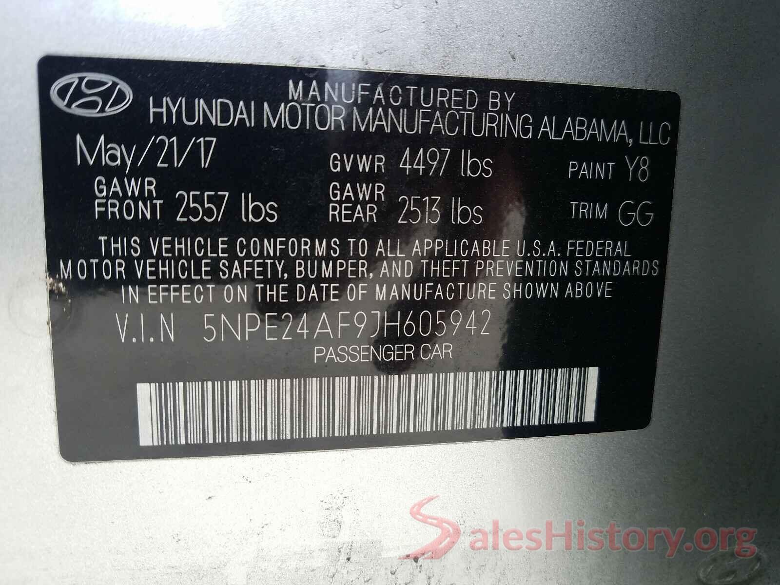 5NPE24AF9JH605942 2018 HYUNDAI SONATA