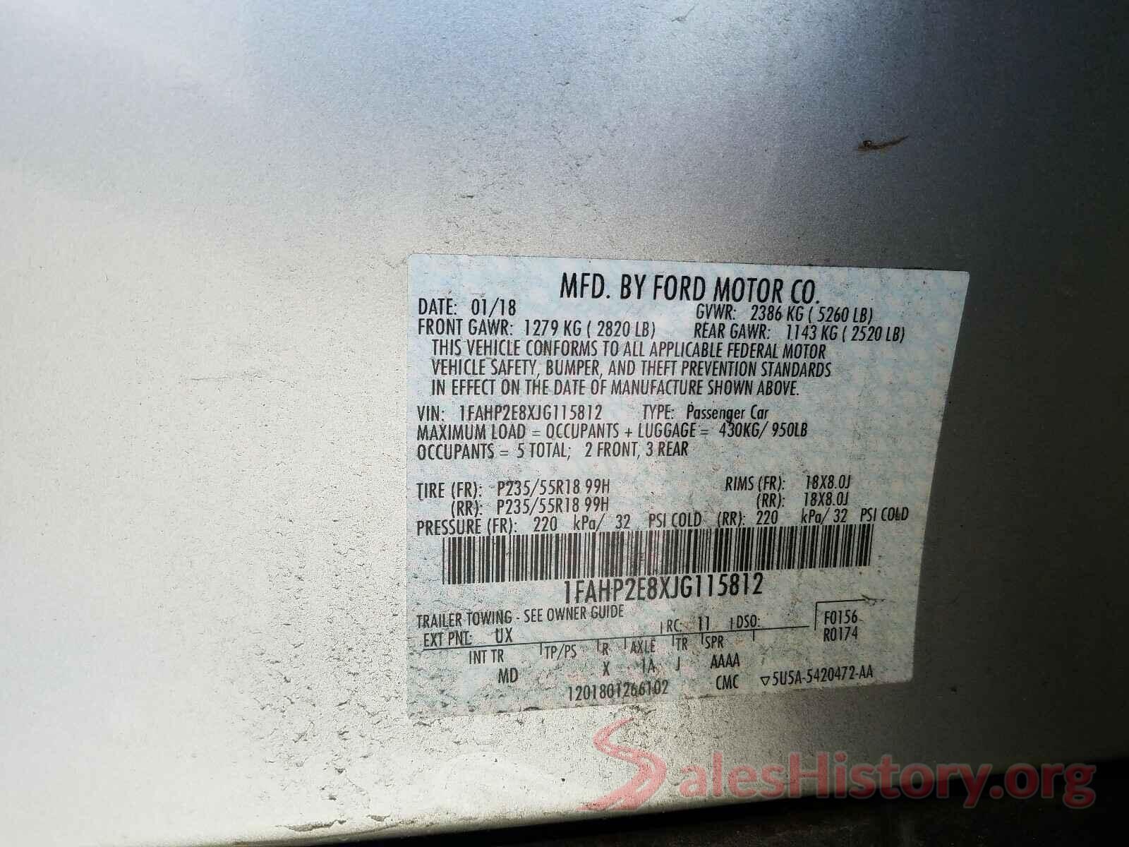 1FAHP2E8XJG115812 2018 FORD TAURUS