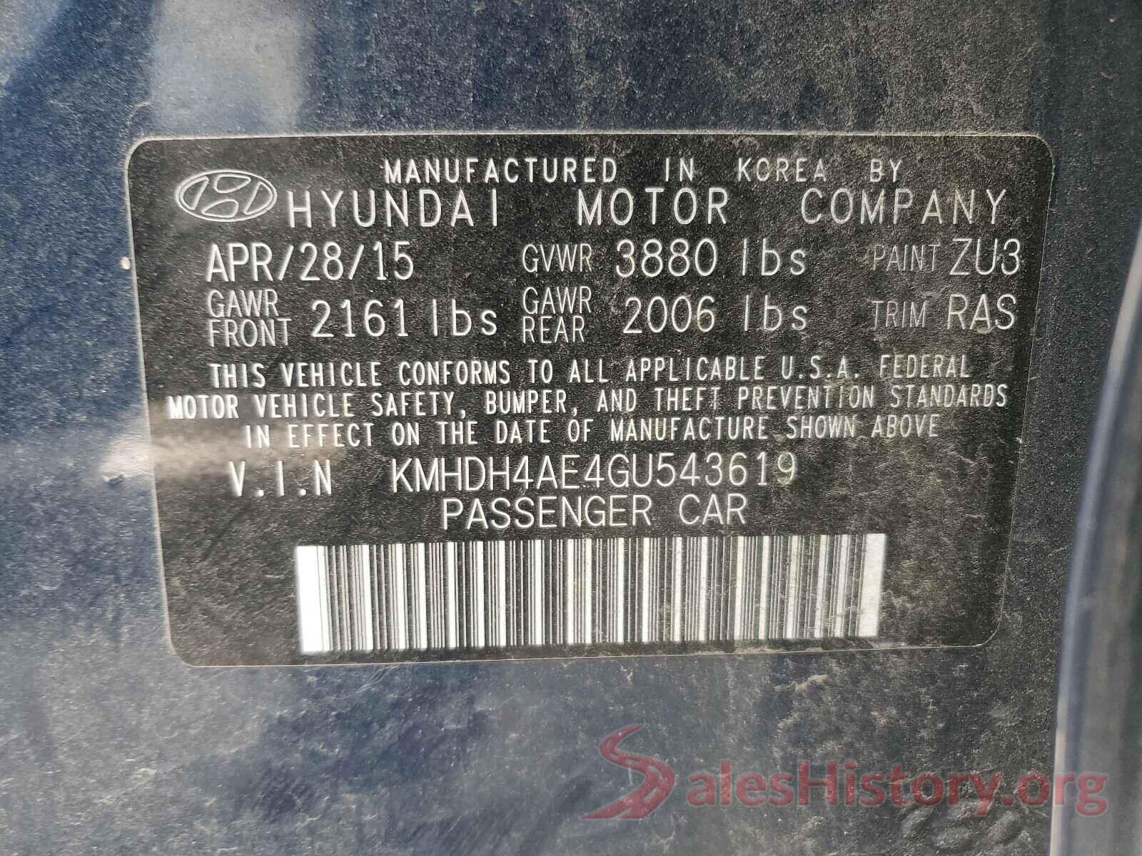 KMHDH4AE4GU543619 2016 HYUNDAI ELANTRA