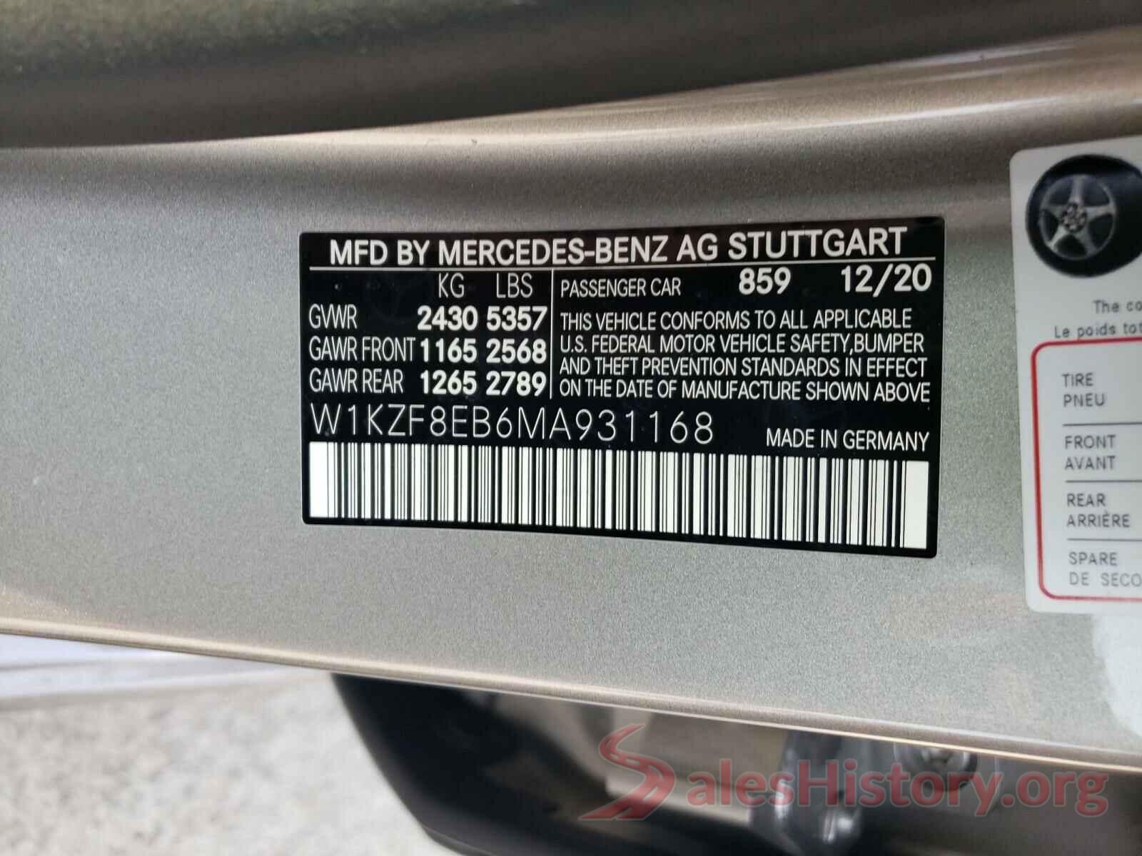 W1KZF8EB6MA931168 2021 MERCEDES-BENZ E CLASS