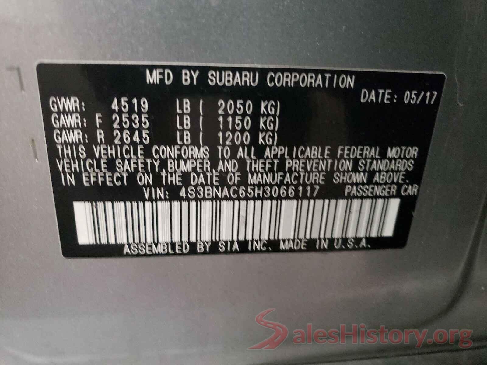 4S3BNAC65H3066117 2017 SUBARU LEGACY