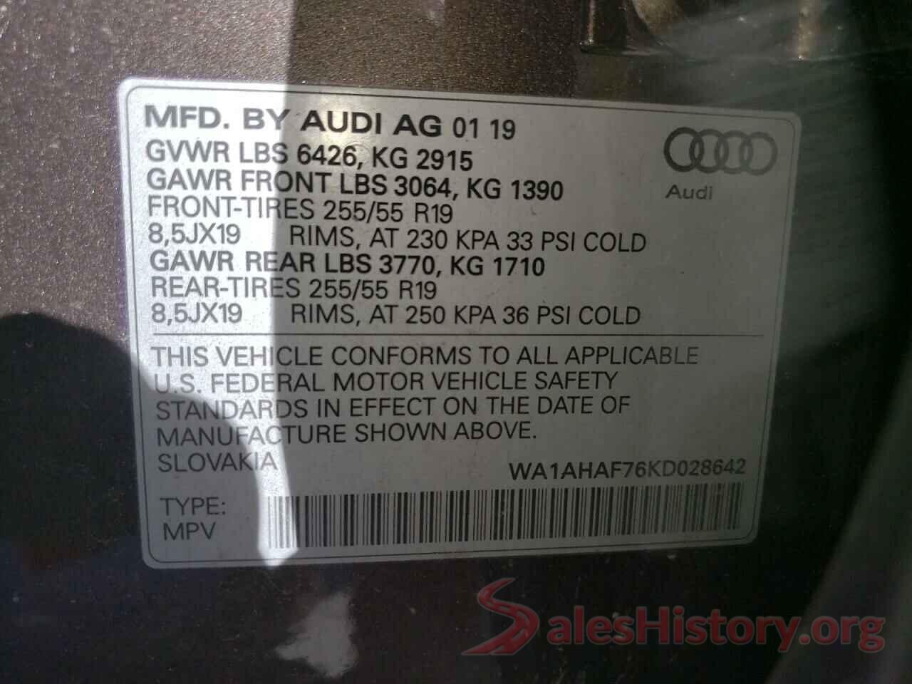 WA1AHAF76KD028642 2019 AUDI Q7