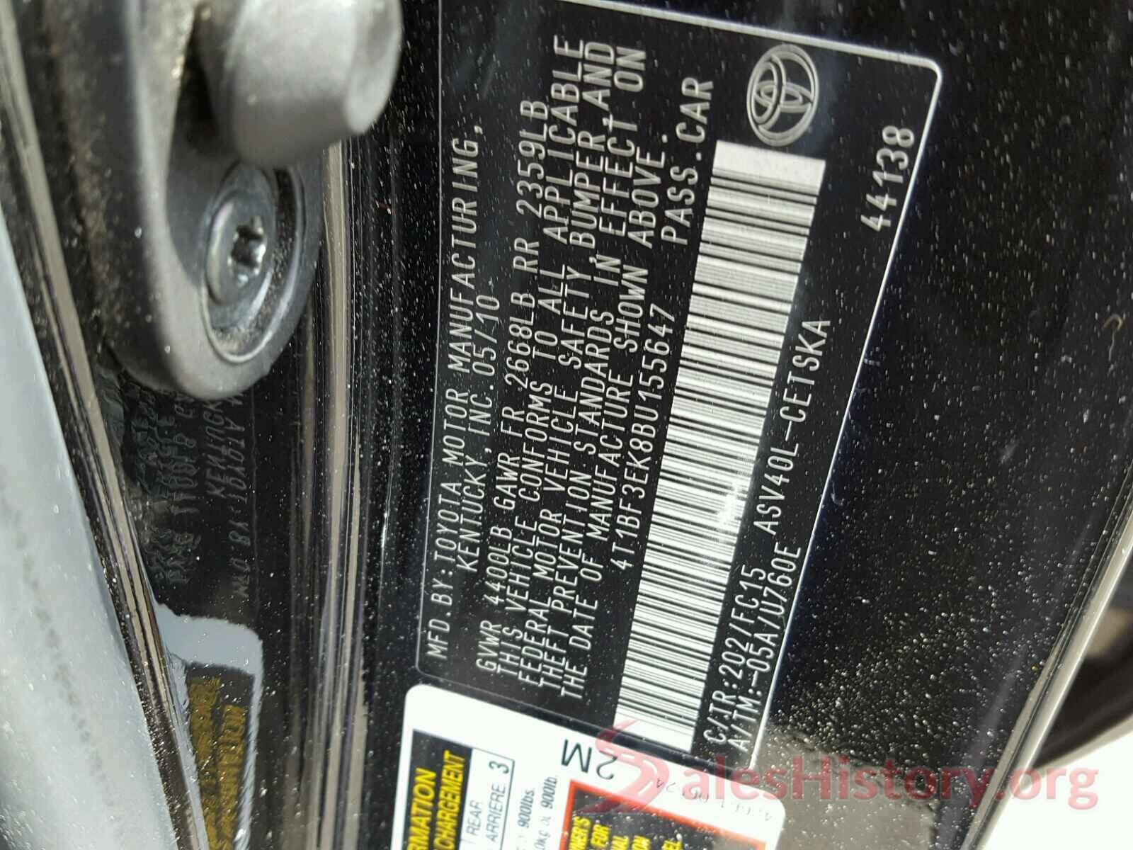 4T1BF3EK8BU155647 2011 TOYOTA CAMRY BASE