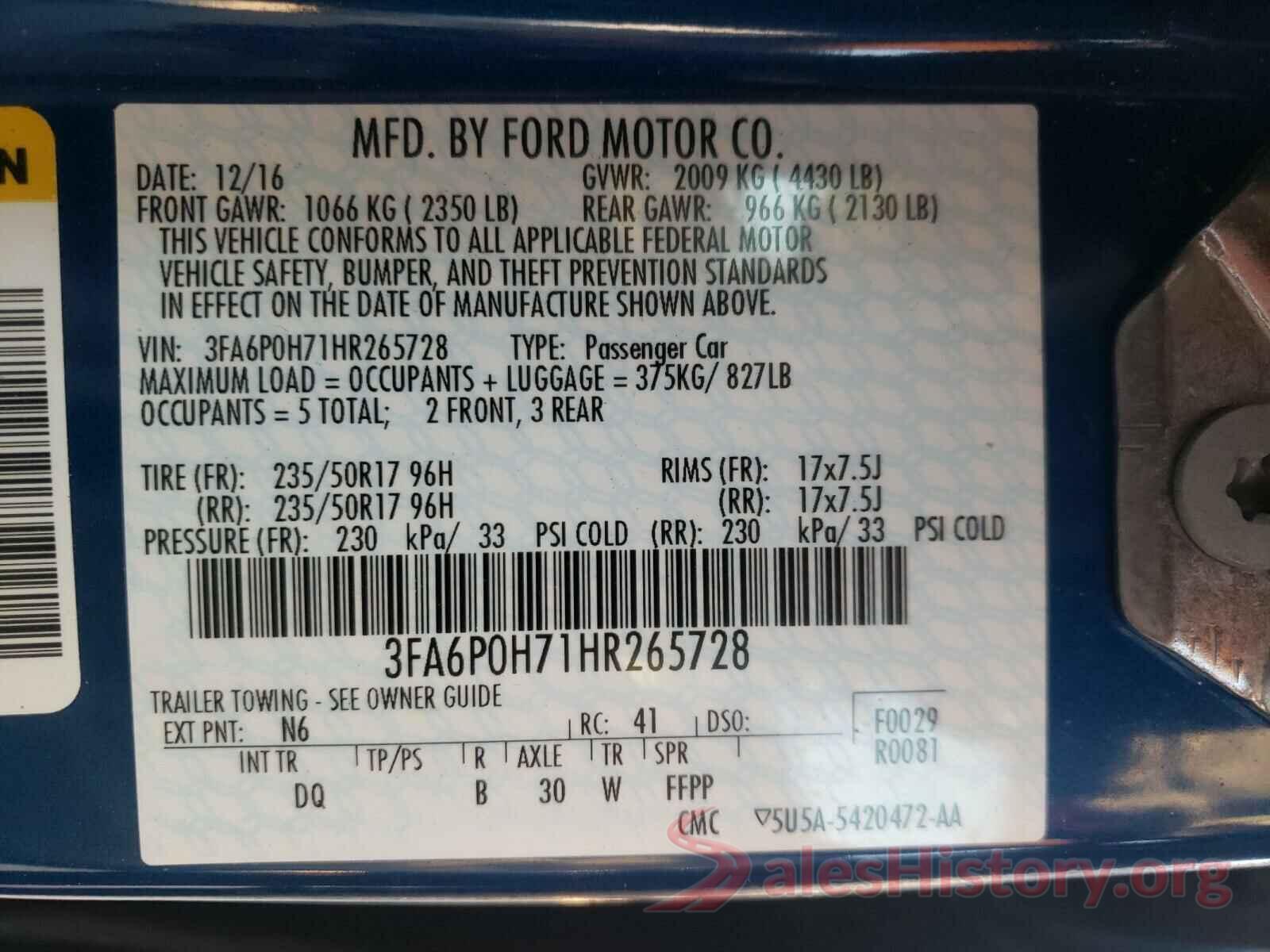 3FA6P0H71HR265728 2017 FORD FUSION