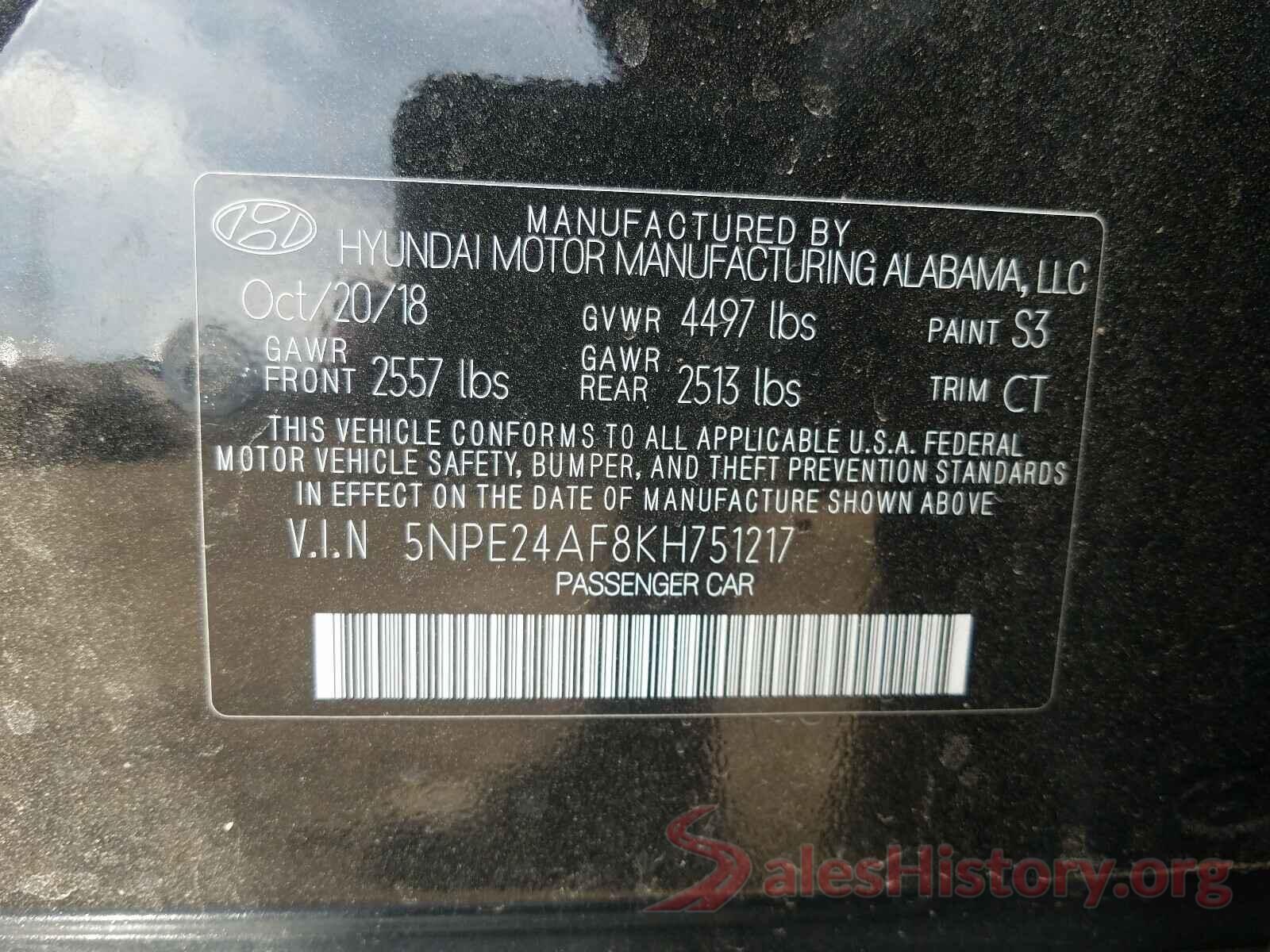 5NPE24AF8KH751217 2019 HYUNDAI SONATA