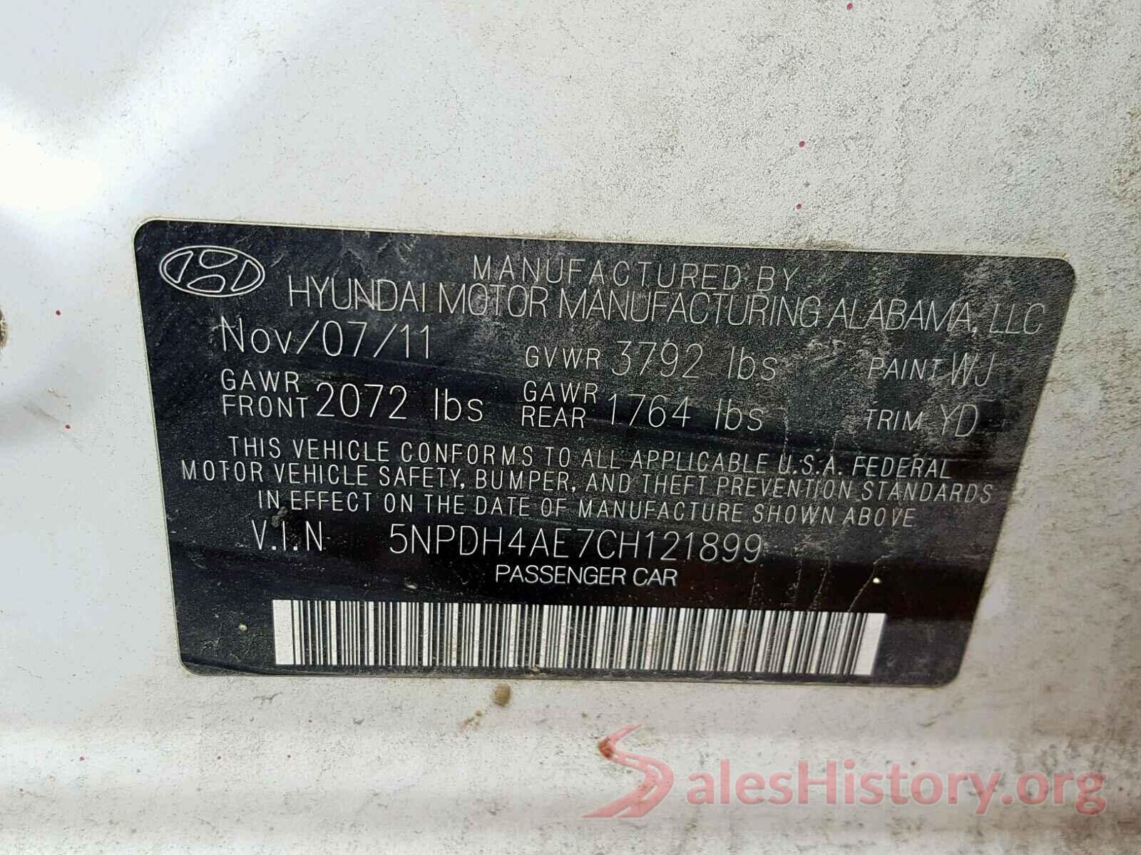 5NPDH4AE7CH121899 2012 HYUNDAI ELANTRA