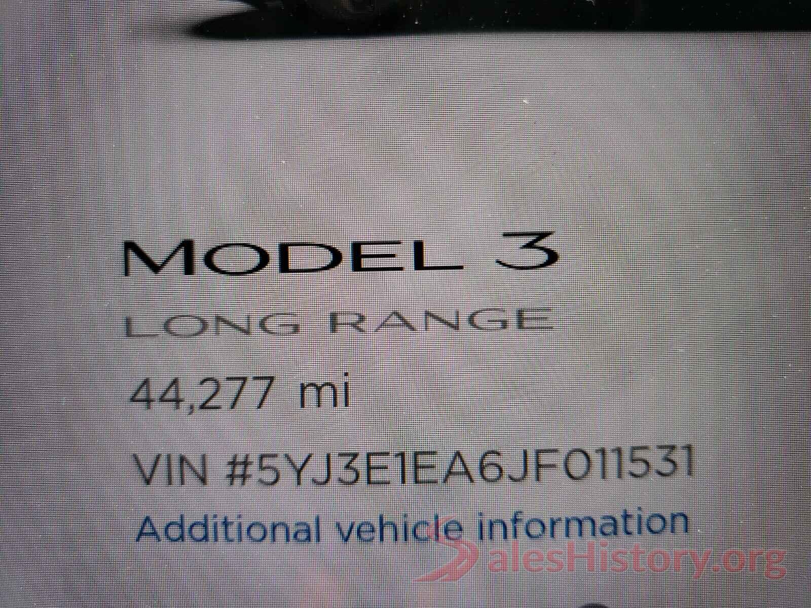 5YJ3E1EA6JF011531 2018 TESLA MODEL 3