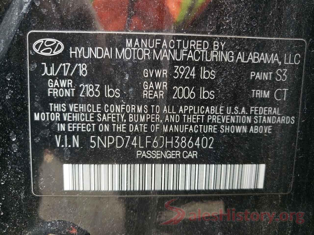 5NPD74LF6JH386402 2018 HYUNDAI ELANTRA