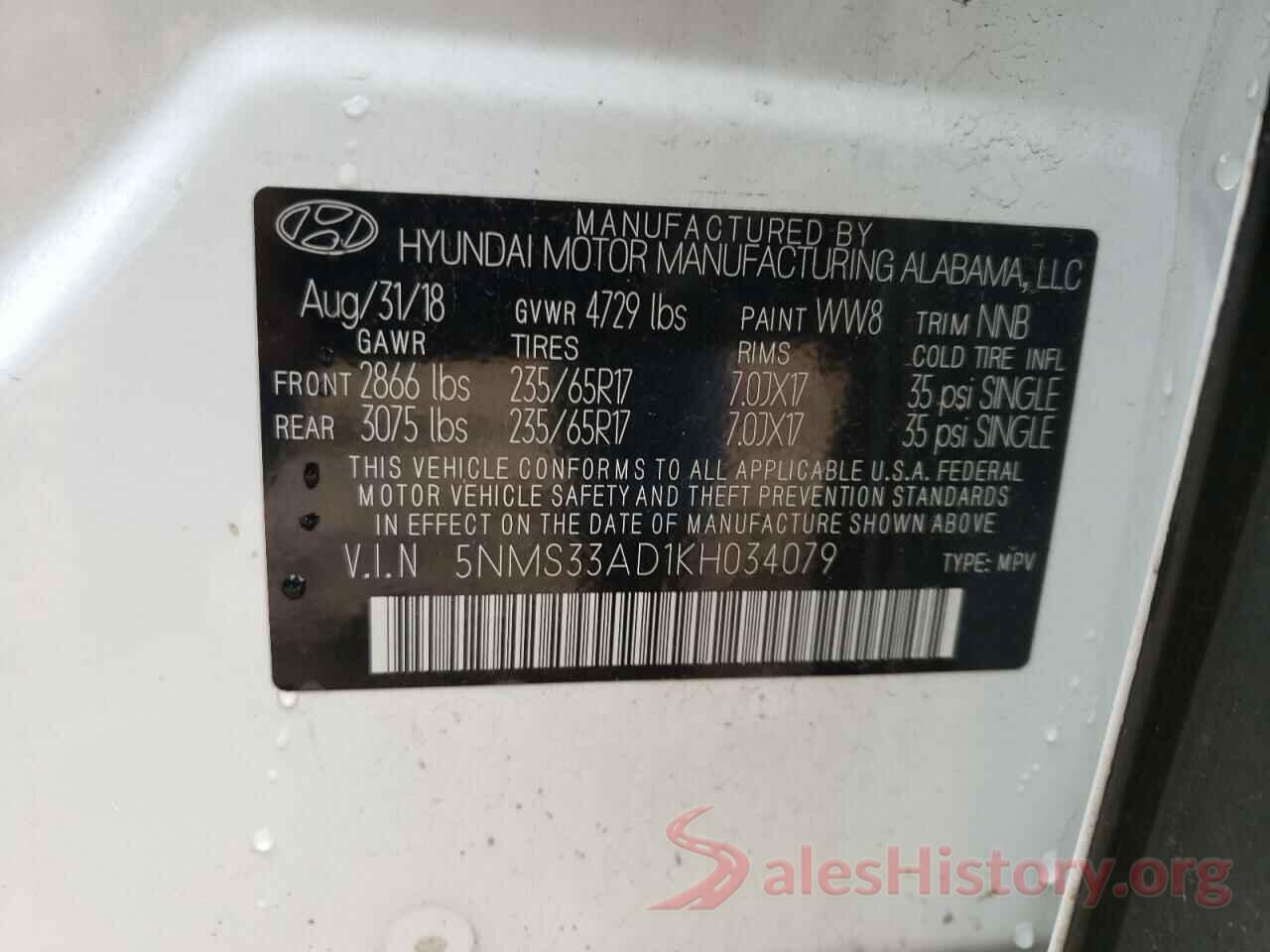 5NMS33AD1KH034079 2019 HYUNDAI SANTA FE