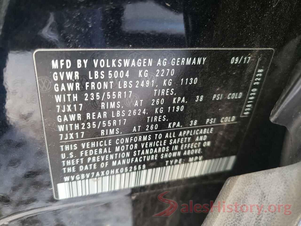 WVGBV7AX0HK052559 2017 VOLKSWAGEN TIGUAN