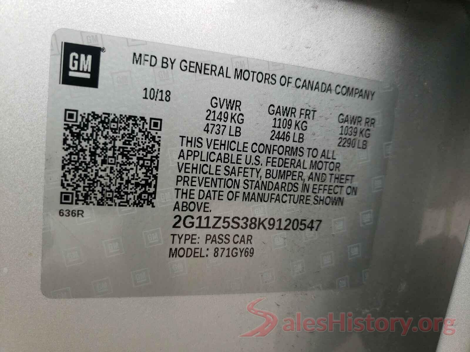 2G11Z5S38K9120547 2019 CHEVROLET IMPALA