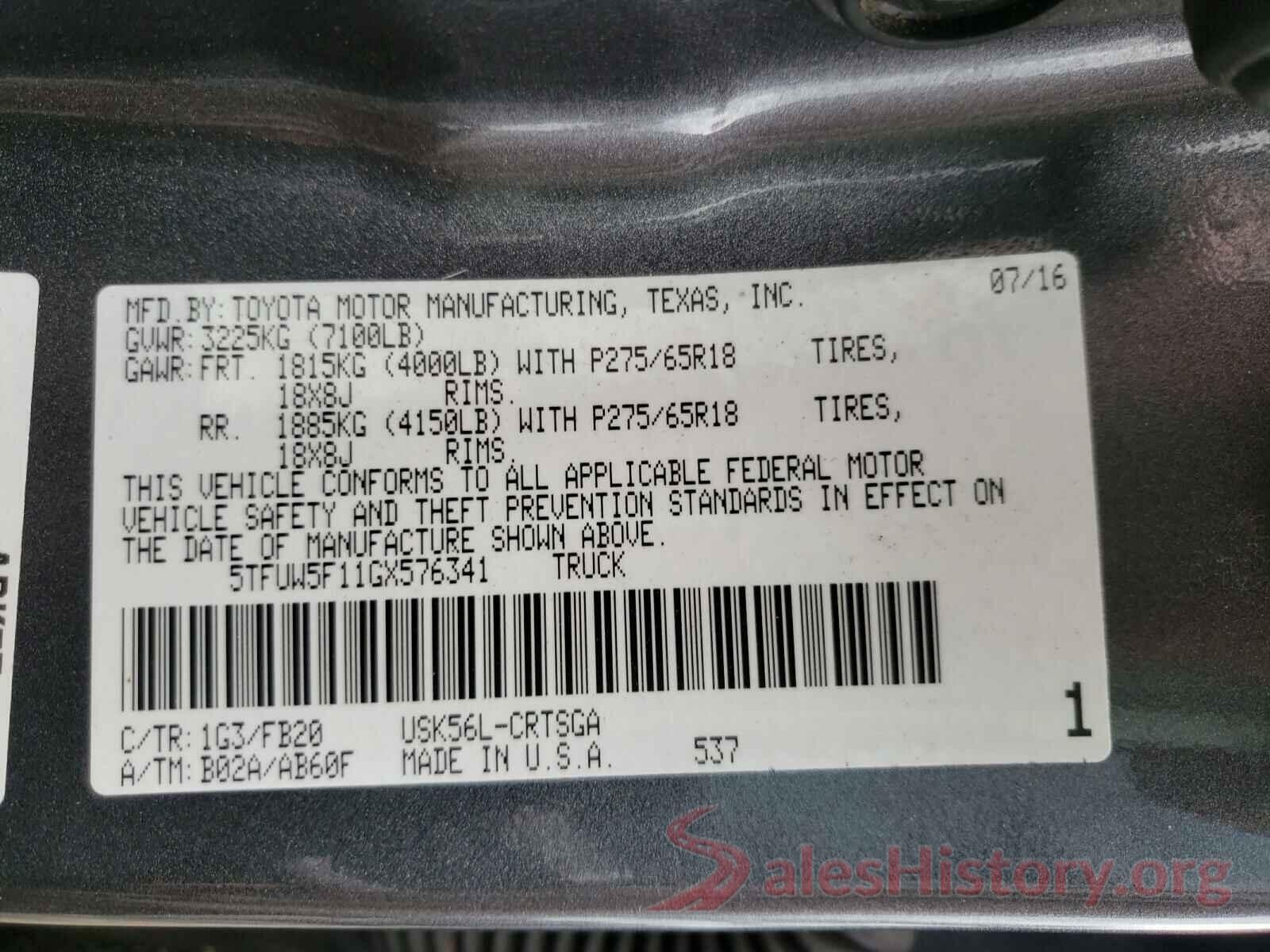 5TFUW5F11GX576341 2016 TOYOTA TUNDRA