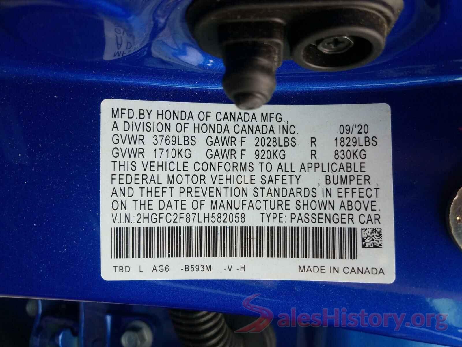 2HGFC2F87LH582058 2020 HONDA CIVIC