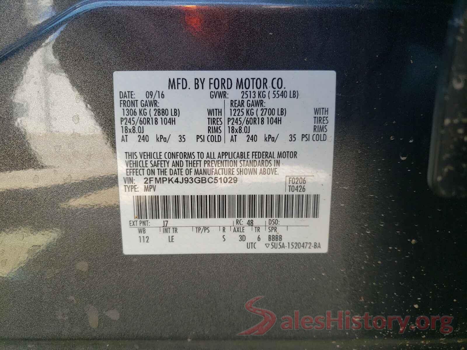 2FMPK4J93GBC51029 2016 FORD EDGE