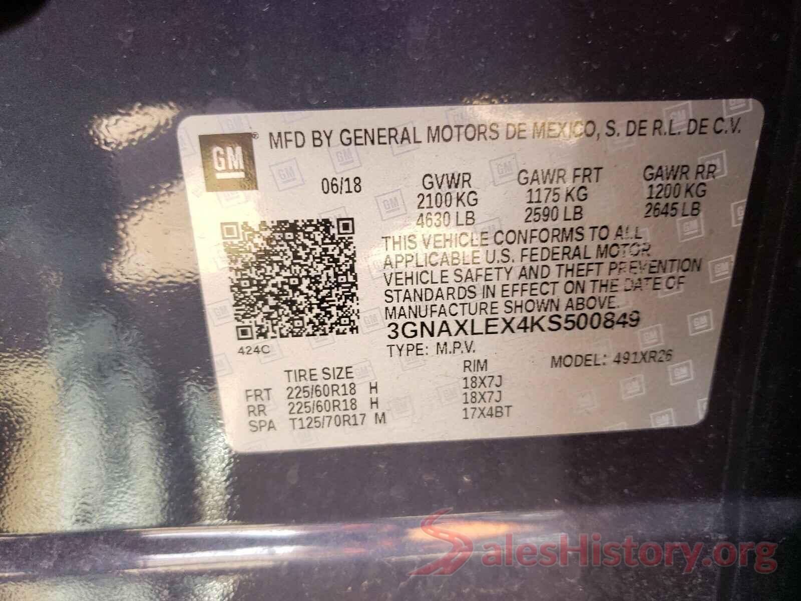 3GNAXLEX4KS500849 2019 CHEVROLET EQUINOX