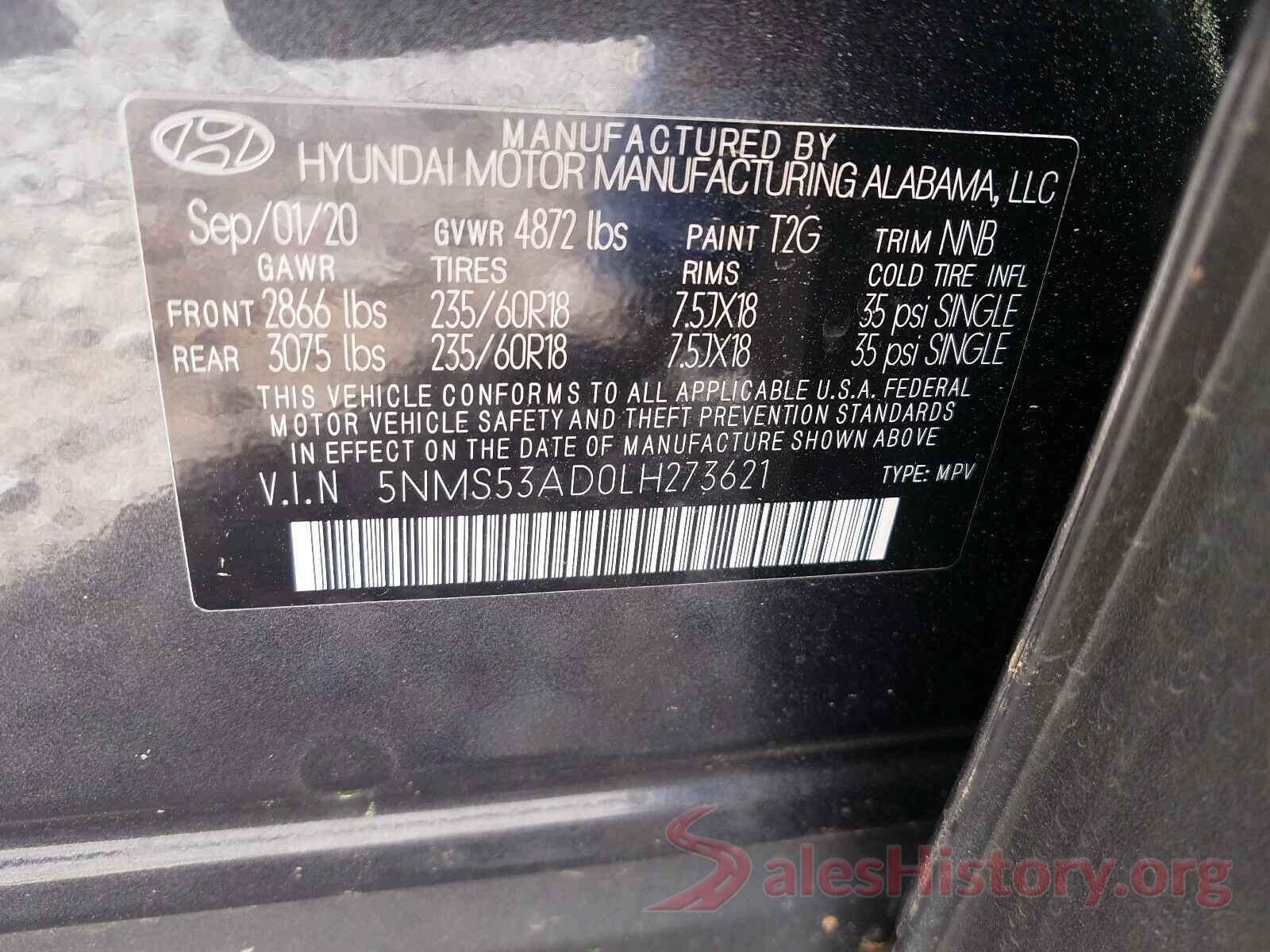 5NMS53AD0LH273621 2020 HYUNDAI SANTA FE