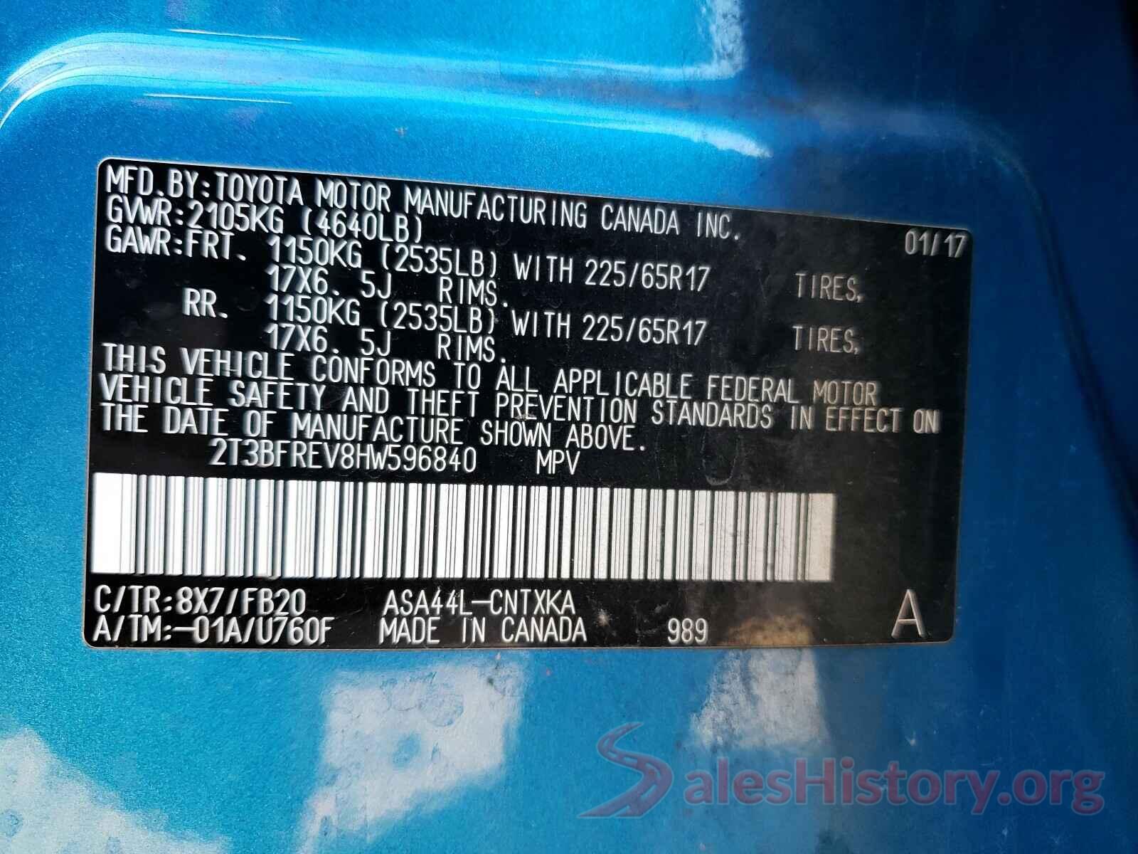 2T3BFREV8HW596840 2017 TOYOTA RAV4