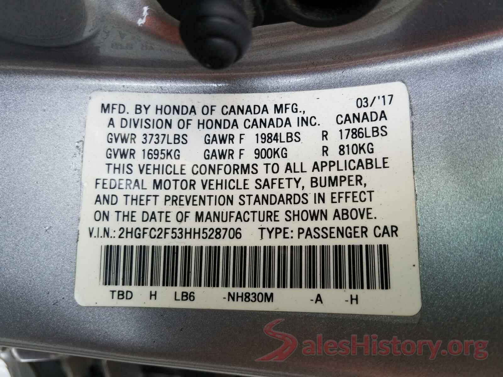 2HGFC2F53HH528706 2017 HONDA CIVIC