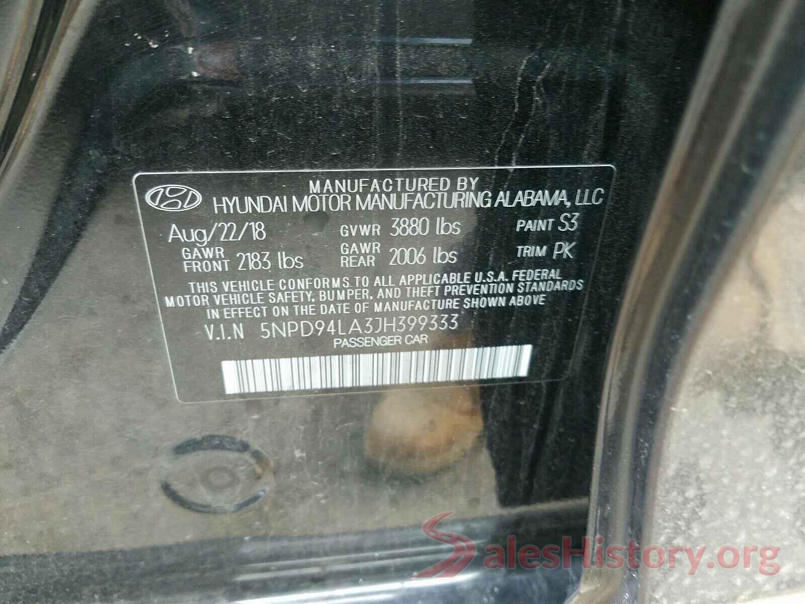 5NPD94LA3JH399333 2018 HYUNDAI ELANTRA