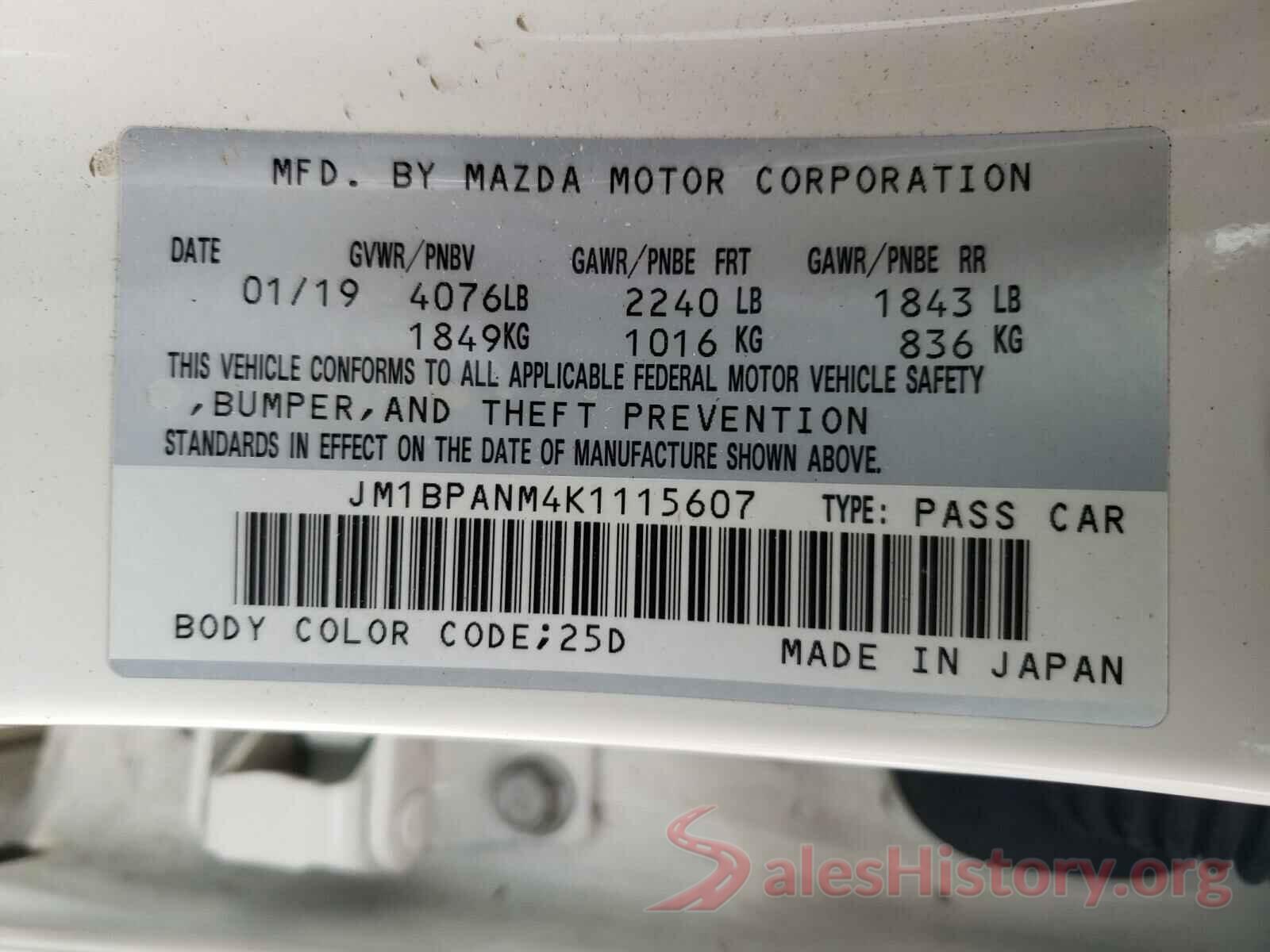 JM1BPANM4K1115607 2019 MAZDA 3