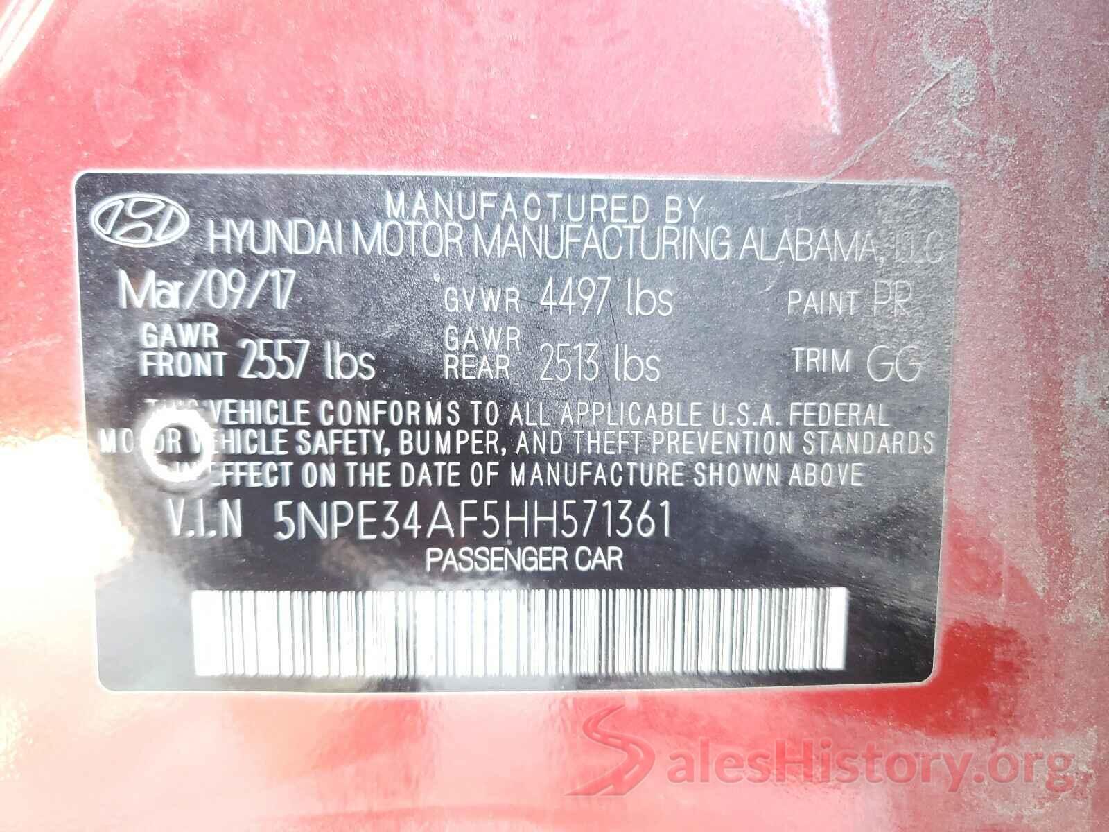 5NPE34AF5HH571361 2017 HYUNDAI SONATA