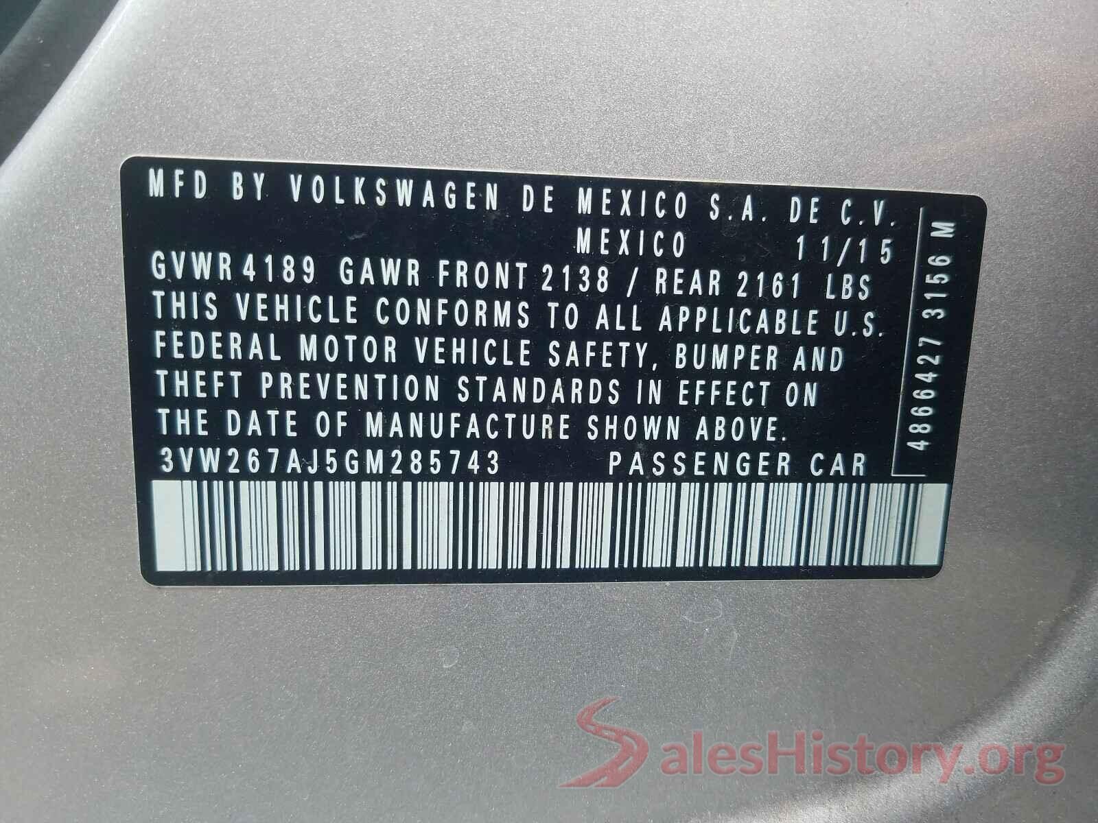 3VW267AJ5GM285743 2016 VOLKSWAGEN JETTA