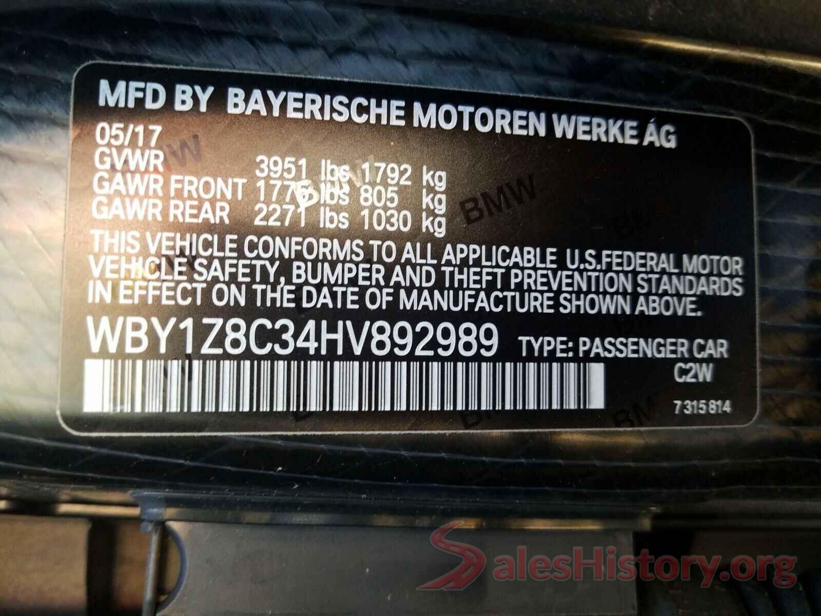 WBY1Z8C34HV892989 2017 BMW I SERIES