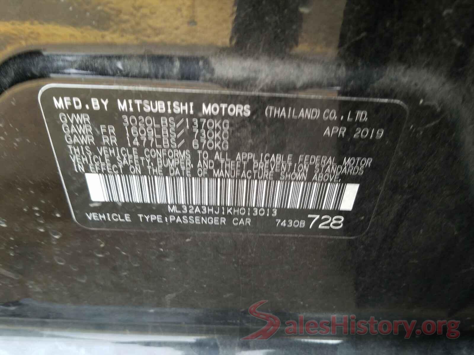 ML32A3HJ1KH013013 2019 MITSUBISHI MIRAGE